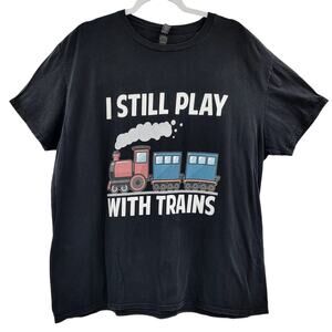 I STILL PLAY WITH TRAINS Black Multicolored Graphic T-Shirt Men's Size 2XL